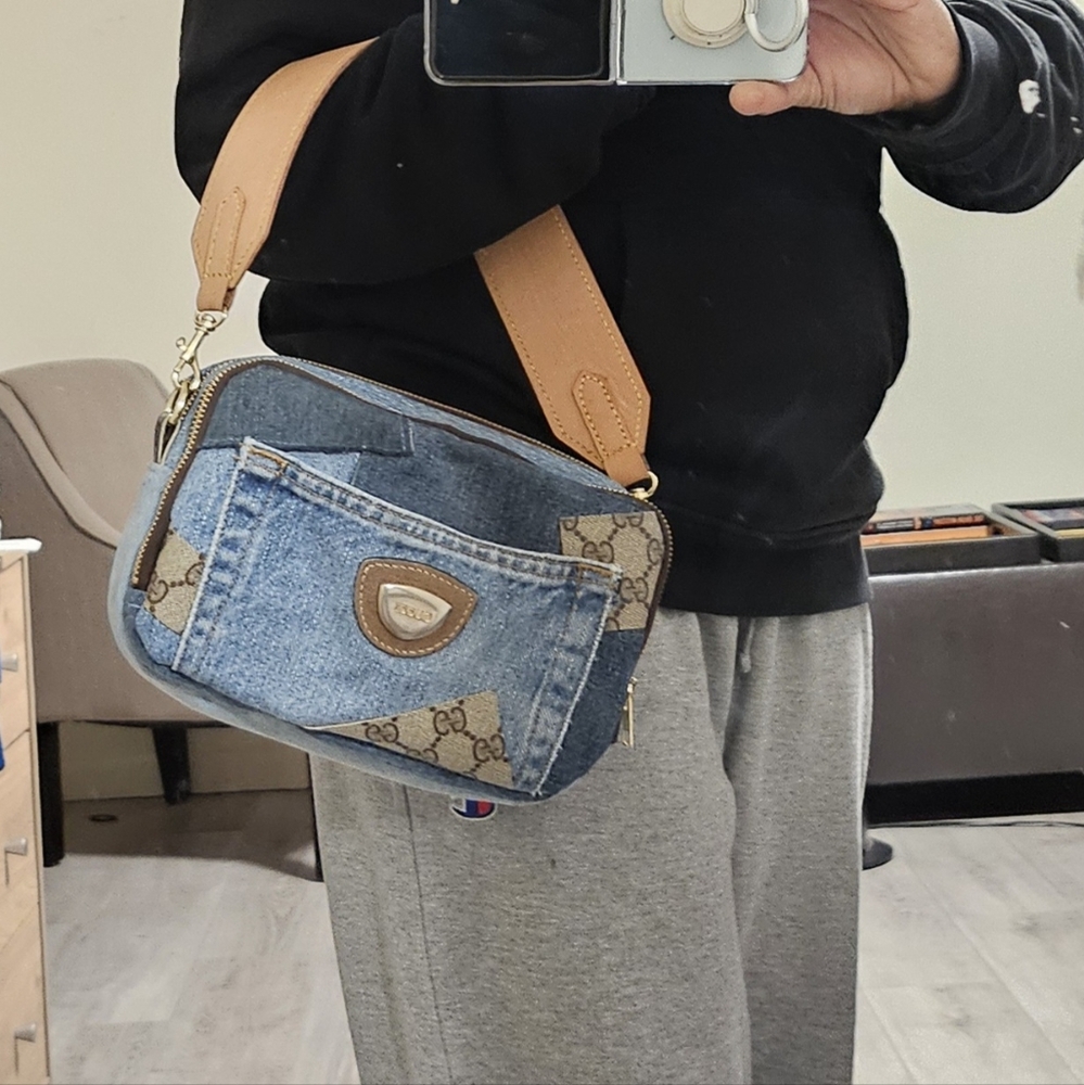 ❌️SOLD❌️Repurposed Denim Crossbody made w authentic Gucci